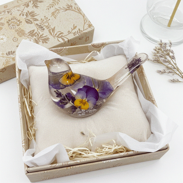 Purple Pansy Botanical Bird - Handmade Resin Floral Home Decor