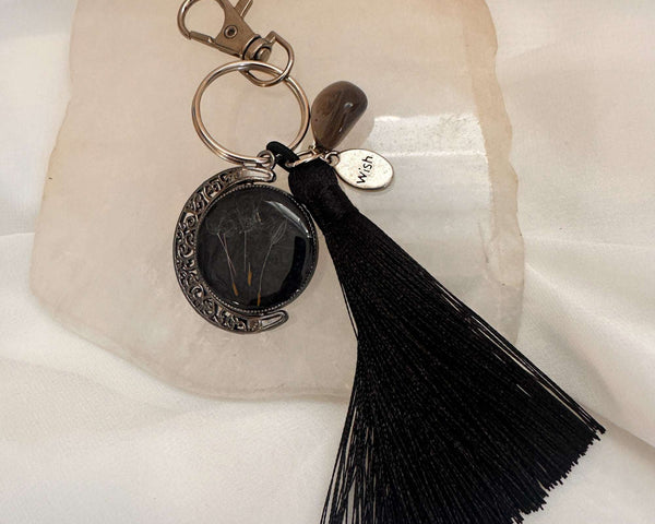 Moon Wish Bagcharm/Keychain - Handmade Rotating Moon Wish & Flowers