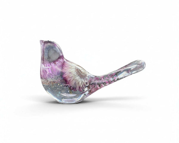 Enchanted Strawflower Handmade Resin Bird with Fluorite Gemstones