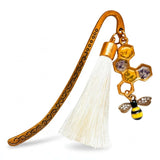 Golden Hive Bookmark honey bee bookmark handmade with real dried flowers in gold honeycomb and rhinestone bee charm