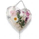 Garden Whisper Suncatcher pressed flower resin suncatcher heart with real daisies pink and purple flowers, handmade Canada