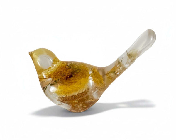 Handmade Golden Garden Songbird - Sunshine Strawflower Resin Bird