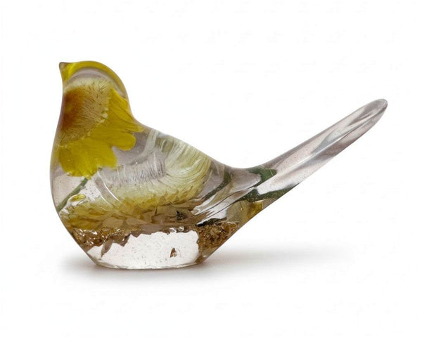 Handmade Golden Garden Songbird - Sunshine Strawflower Resin Bird