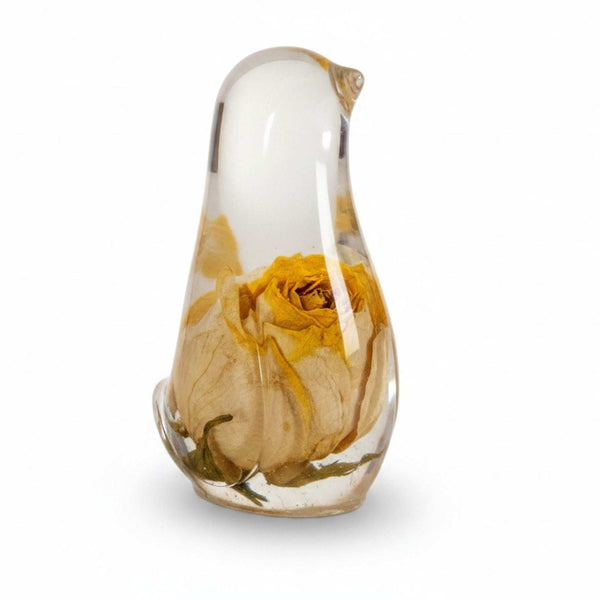 Sunshine Rose Songbird yellow rose resin bird decor with real preserved yellow rose in clear resin, handmade Canada