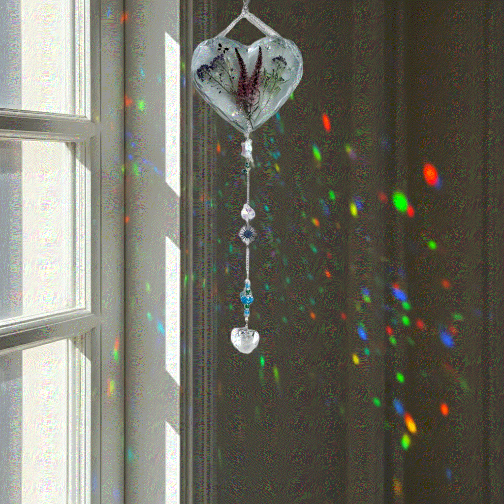 Enchanted Garden Heart Suncatcher - Pressed Flower Resin Decor