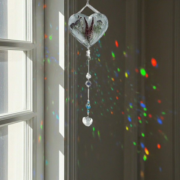 Enchanted Garden Heart Suncatcher - Pressed Flower Resin Decor