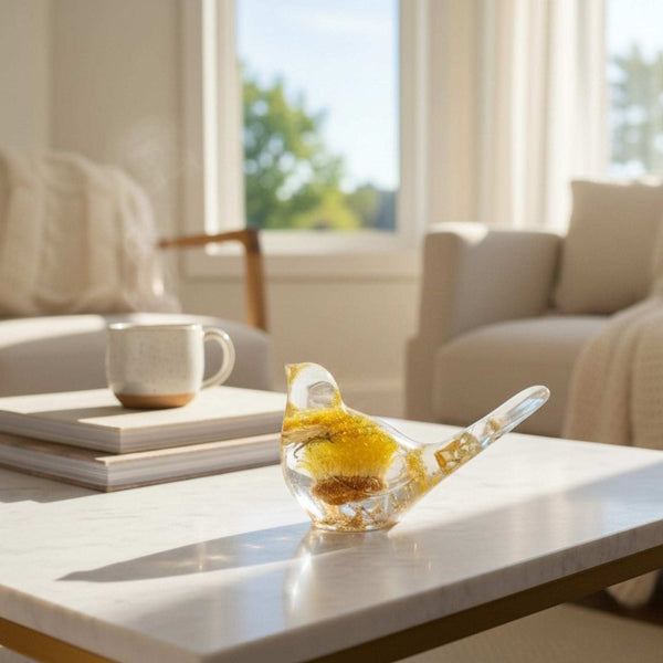 Handmade Golden Garden Songbird - Sunshine Strawflower Resin Bird