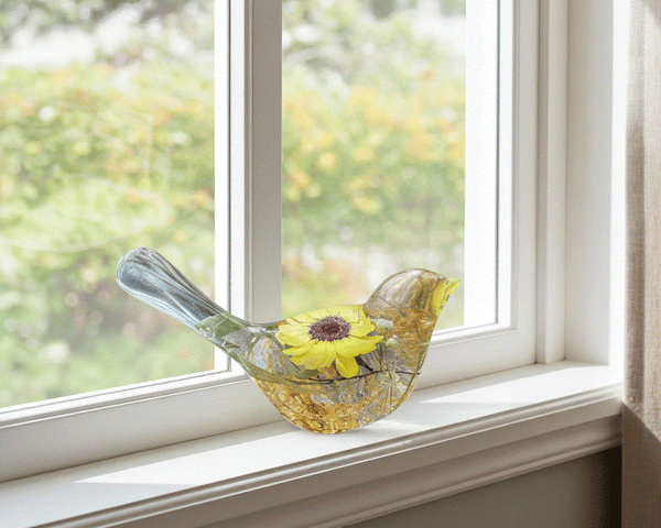 Sunflower Sunny Songibrd - Handmade Pressed Flower Resin Bird Decor