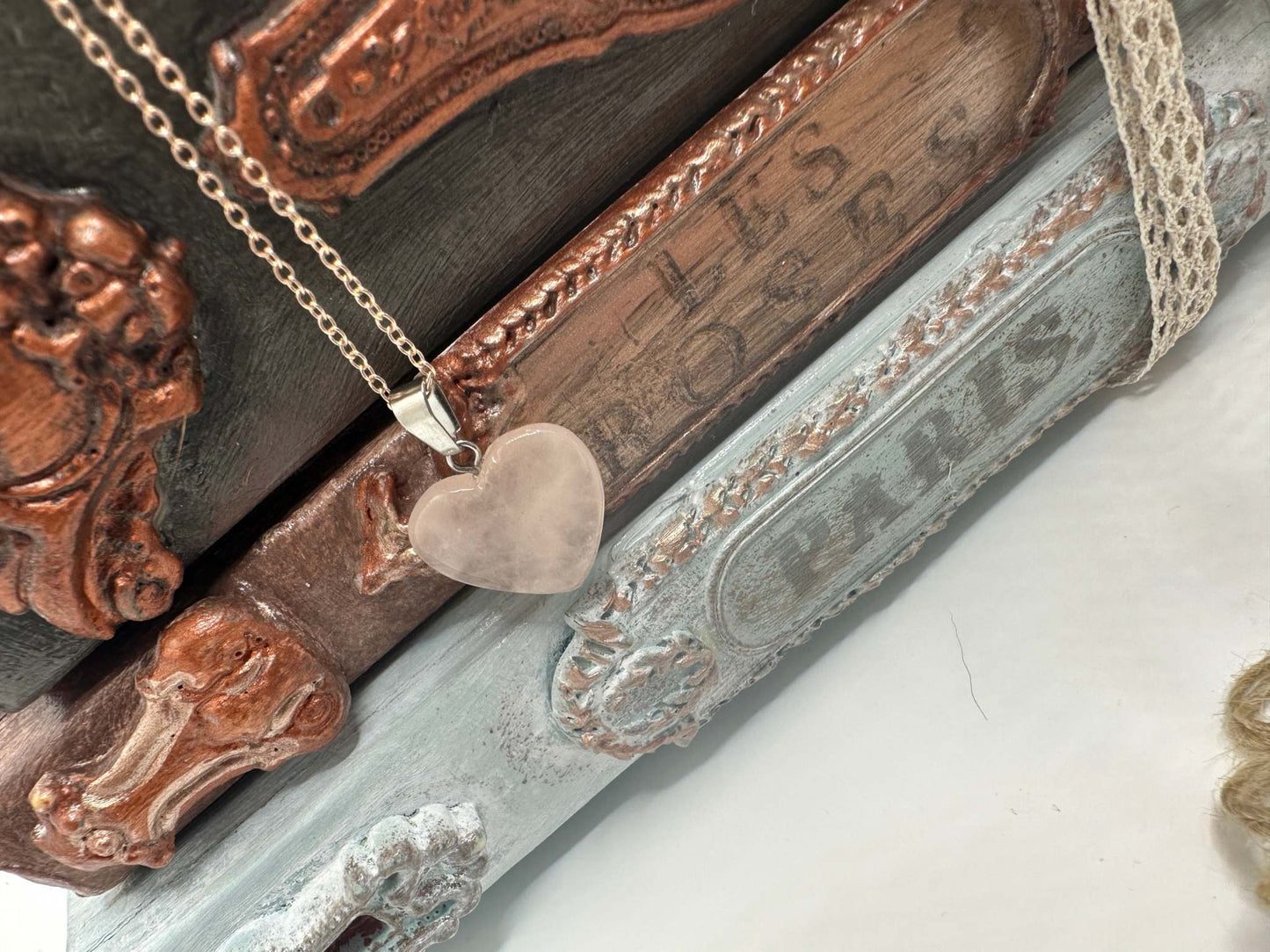 Collier pendentif en cristal de cœur de guérison - Quartz rose