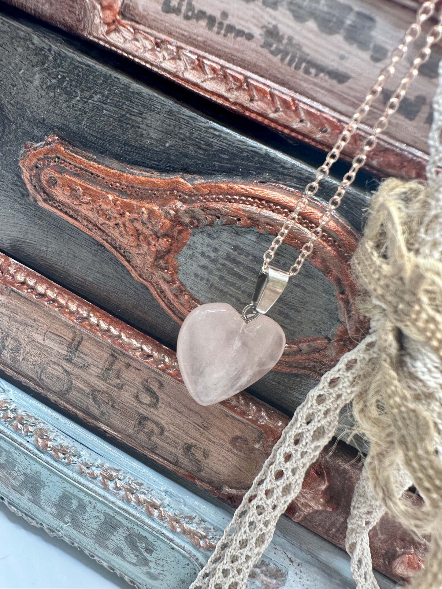 Healing Heart Crystal Pendant Necklace - Rose Quartz
