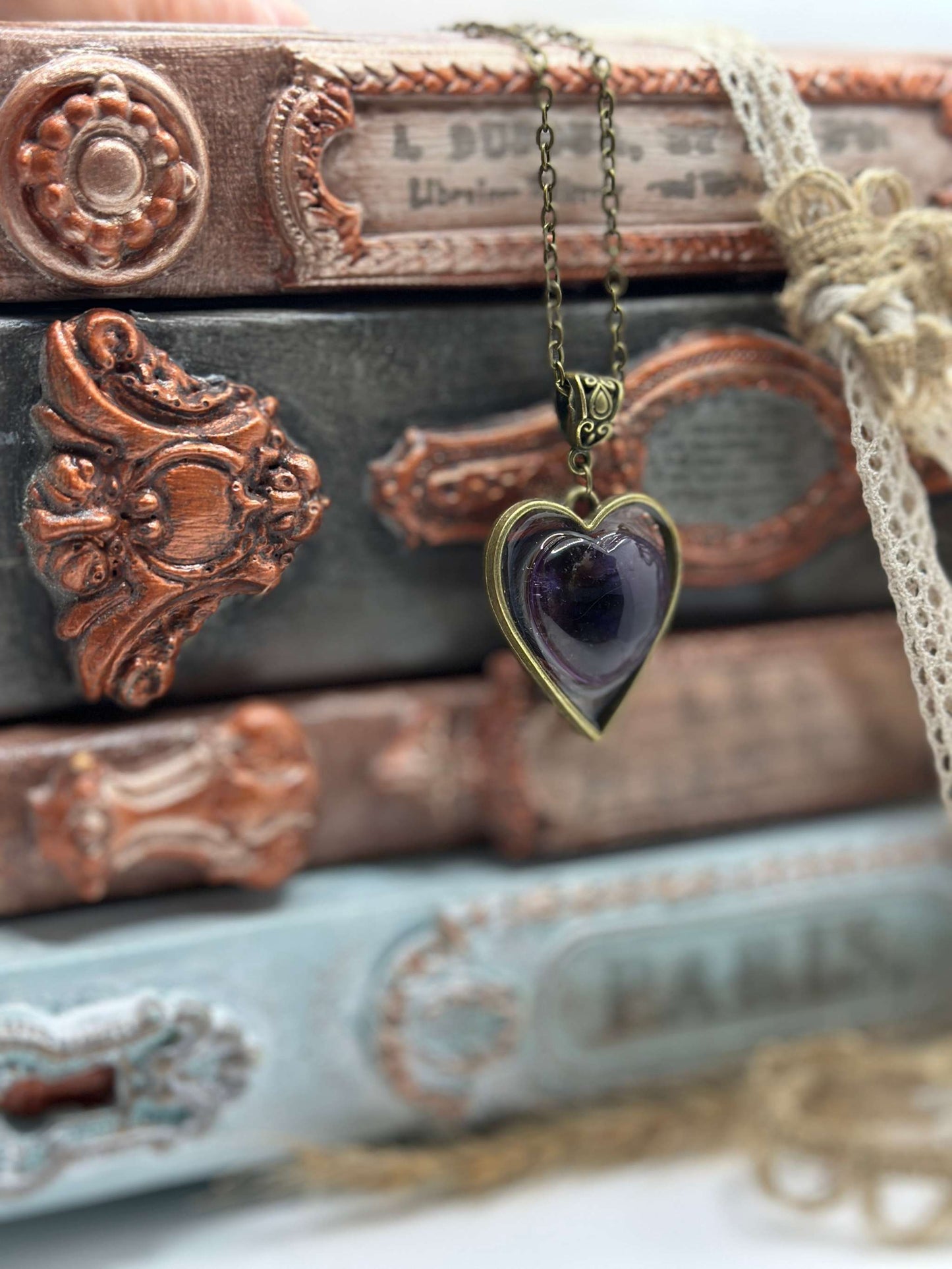 Healing Heart Crystal Pendant Necklace - Amethyst