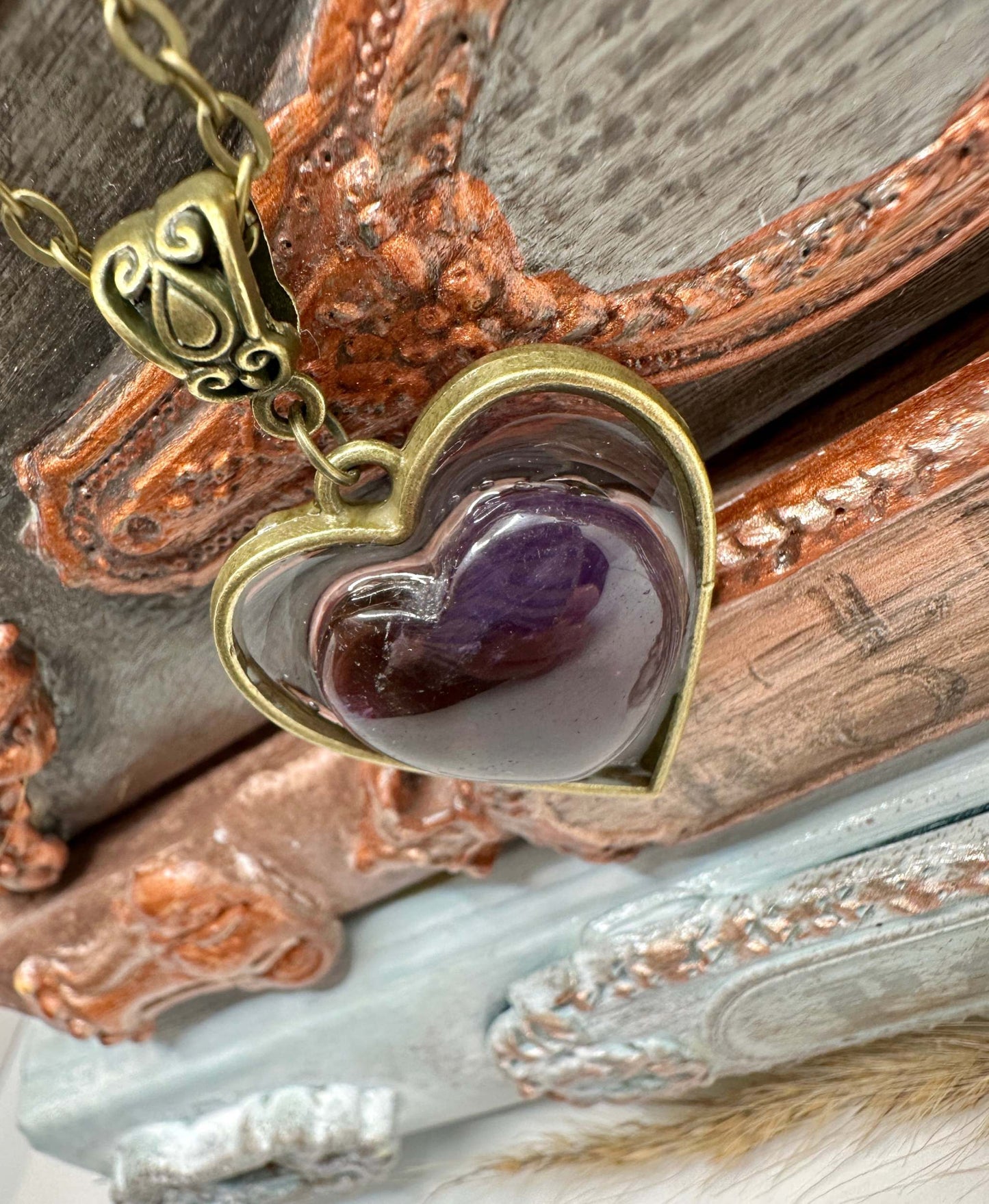 Healing Heart Crystal Pendant Necklace - Amethyst