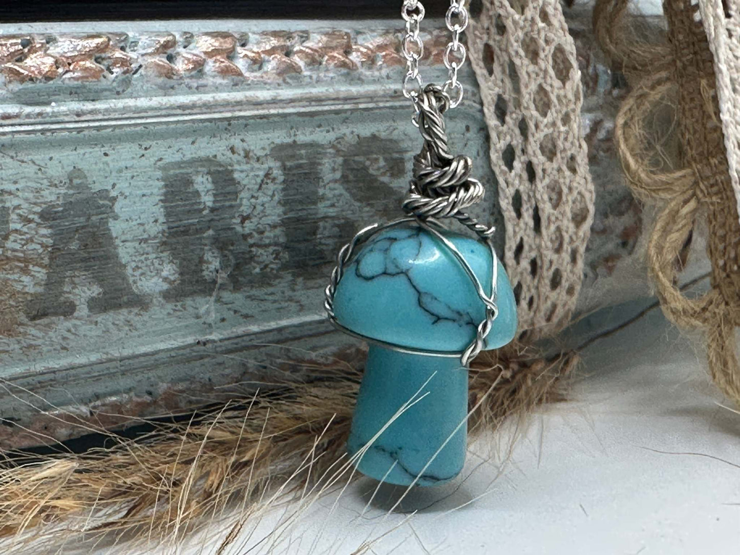 Crystal Mushroom Necklace - Blue Howlite