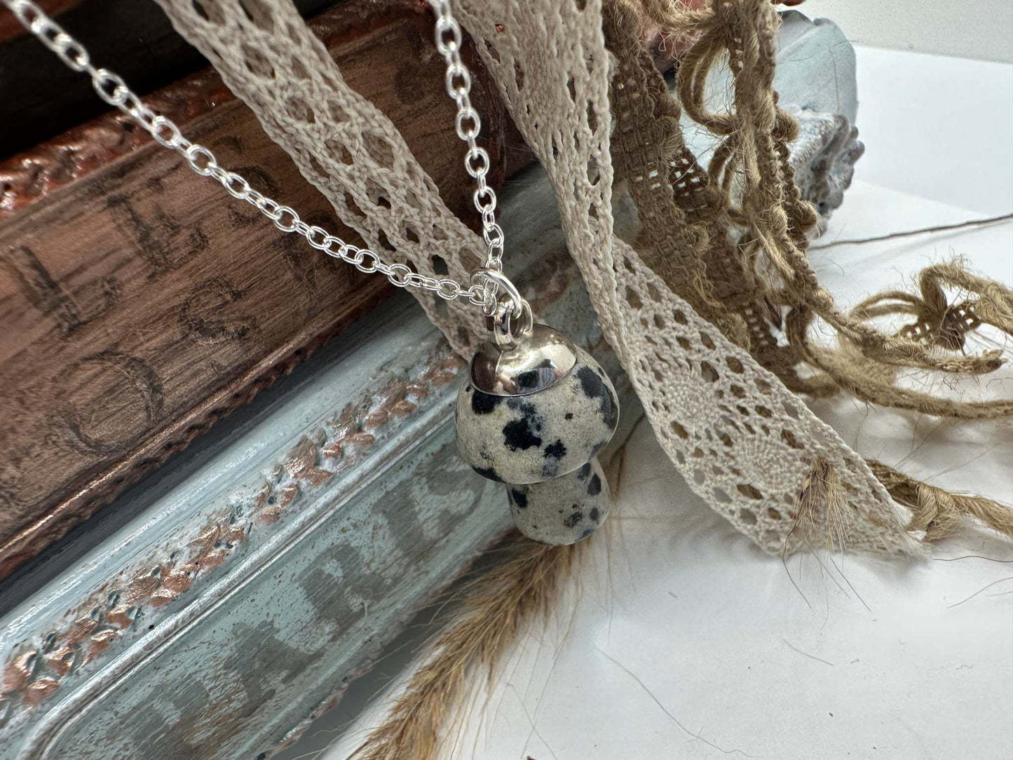 Crystal Mushroom Necklace - Dalmatian Jasper