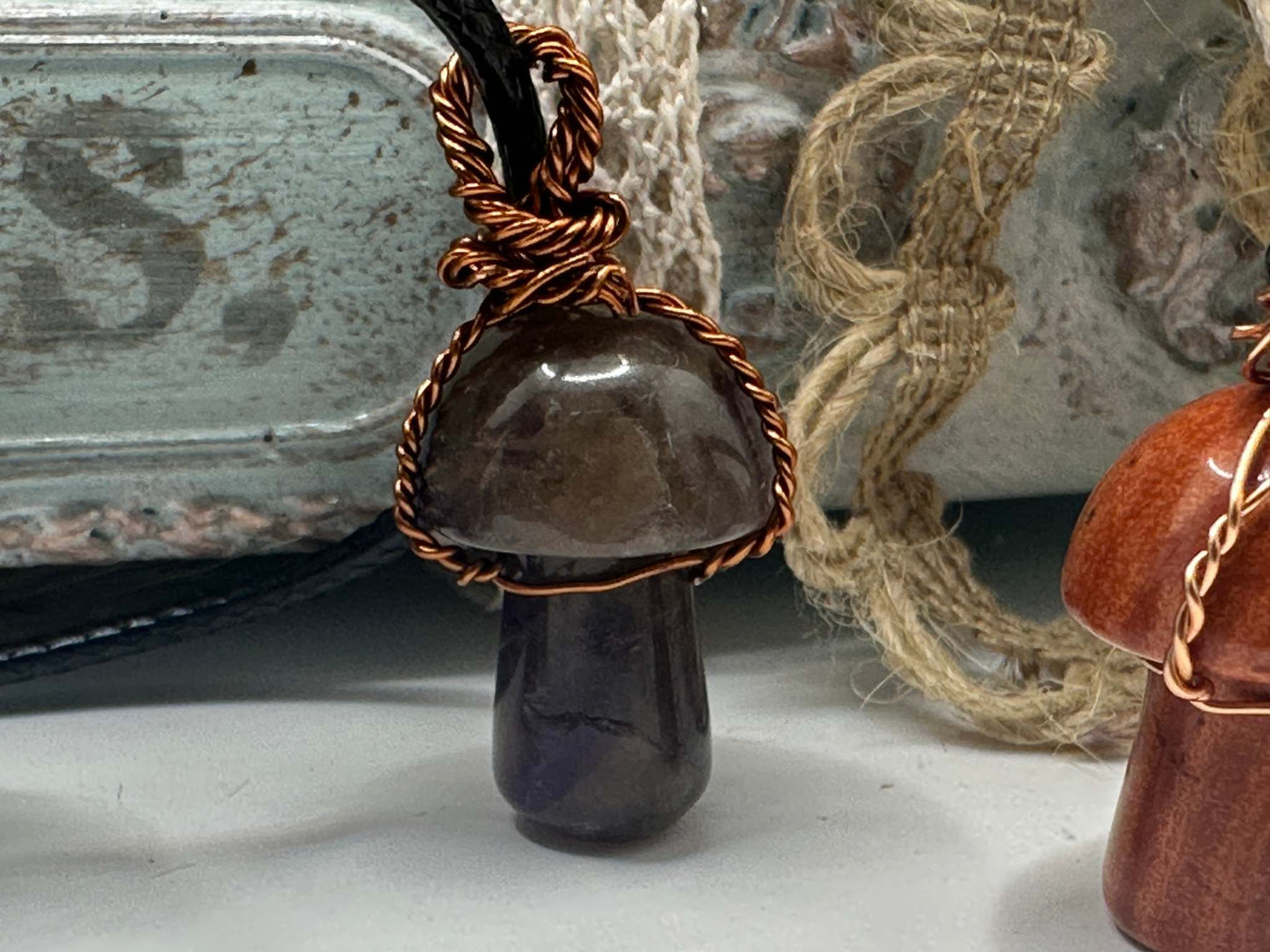 Crystal Mushroom Necklace - Copper Wire Wrapped Mushroom Stones