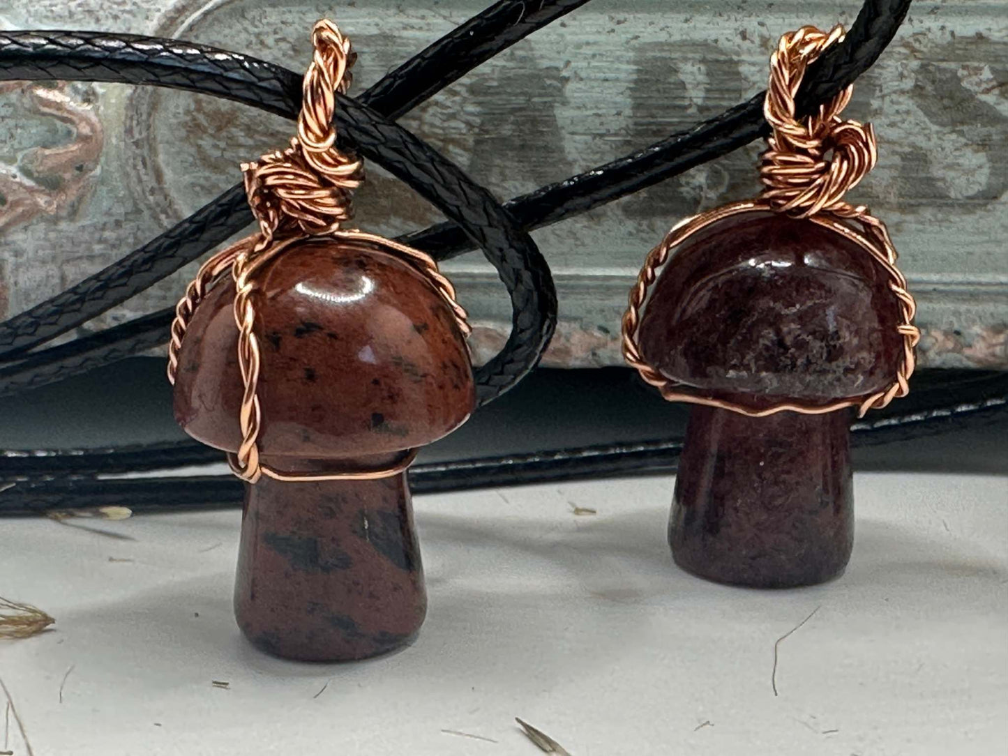 Crystal Mushroom Necklace - Copper Wire Wrapped Mushroom Stones