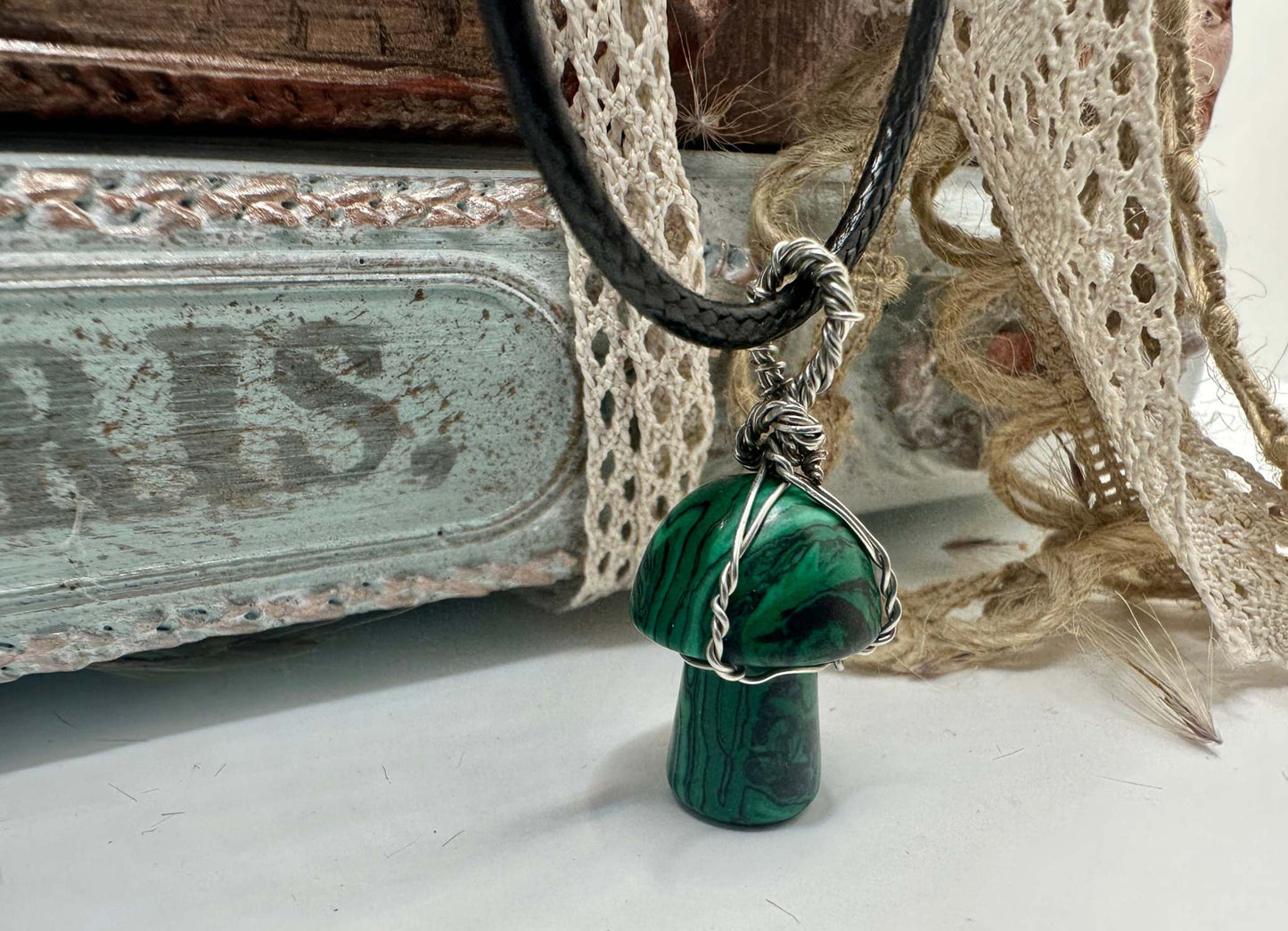 Crystal Mushroom Necklace - Malachite - For The Gem Lovers 