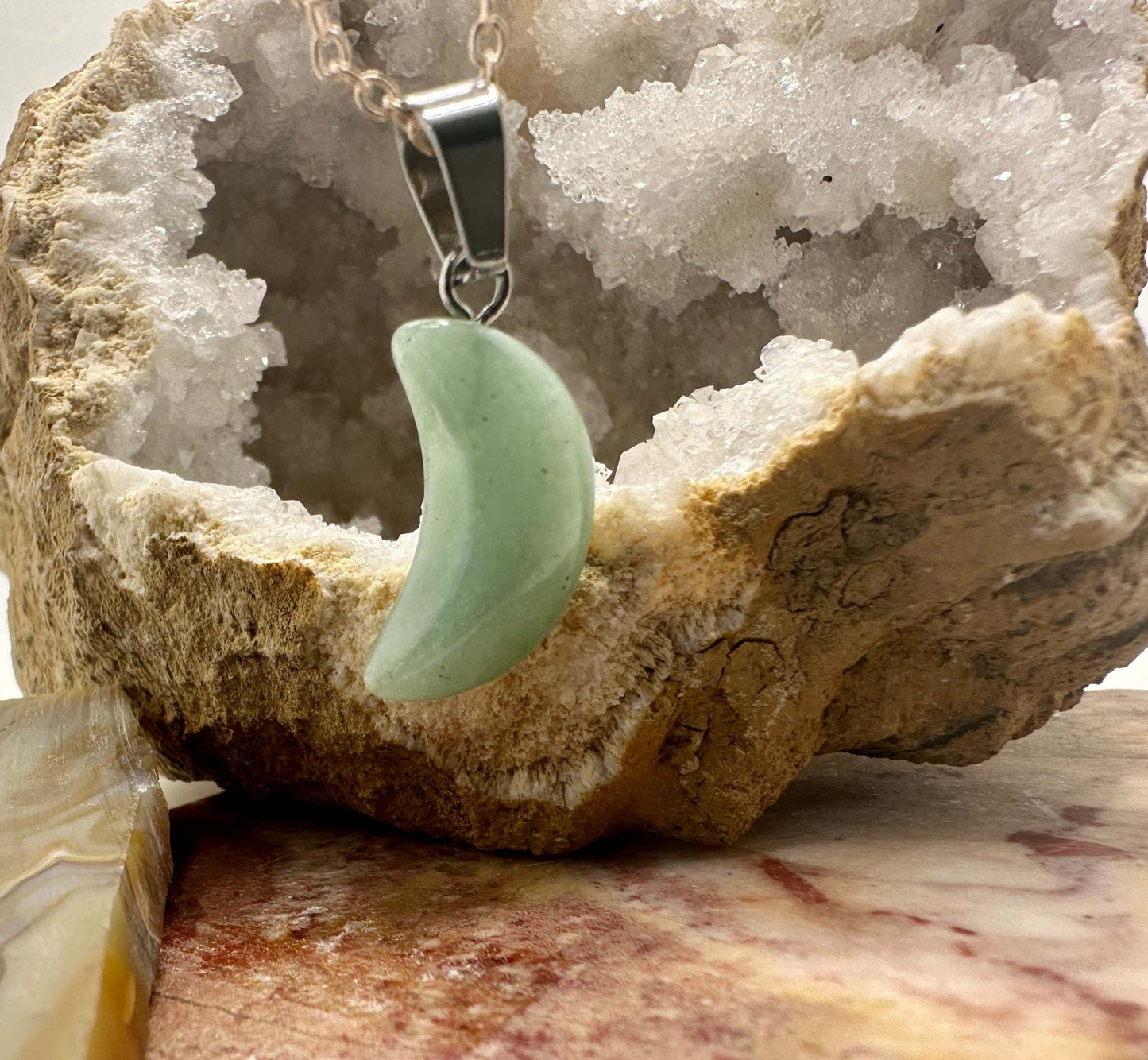 Moon Crystal Pendant Necklace - Green Aventurine