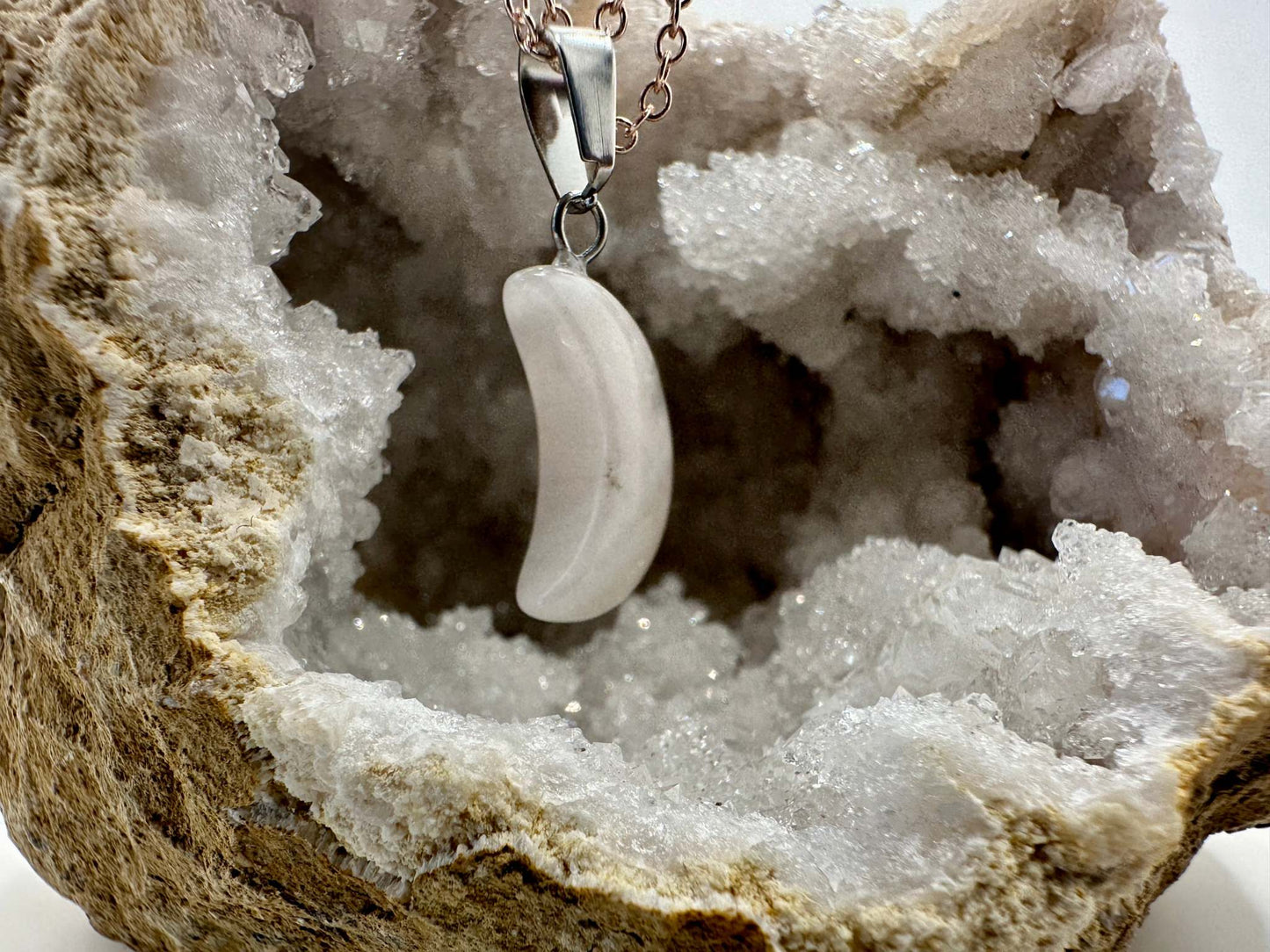 Moon Crystal Pendant Necklace - White Quartz