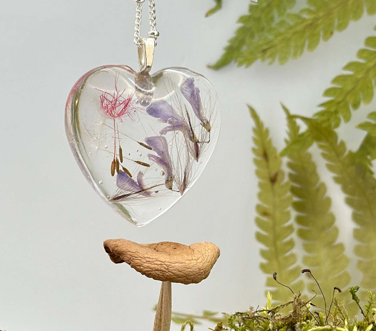 Whimsical Three Wishes Heart Pendant - Handmade with Resin & Flowers
