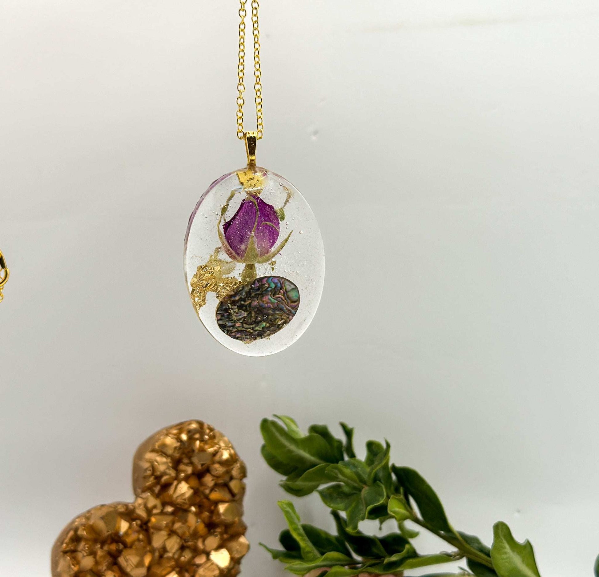 Nature Inspired Real Dried Flower Pearl Pendant Necklace  
