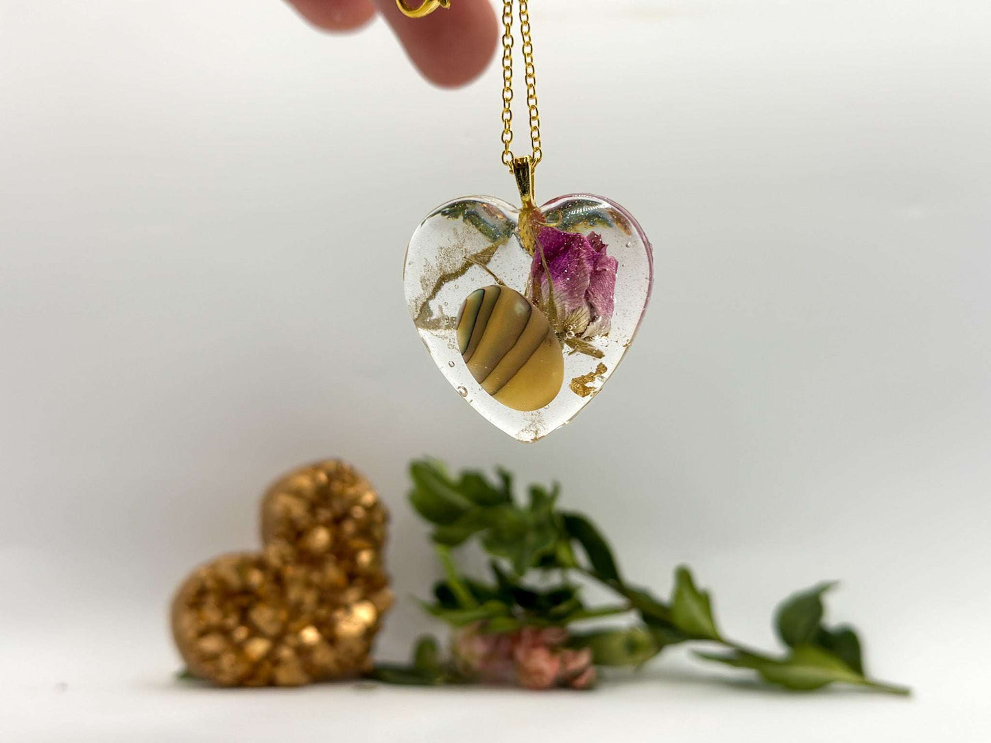 Rosey Heart Necklace - Pearly Gold