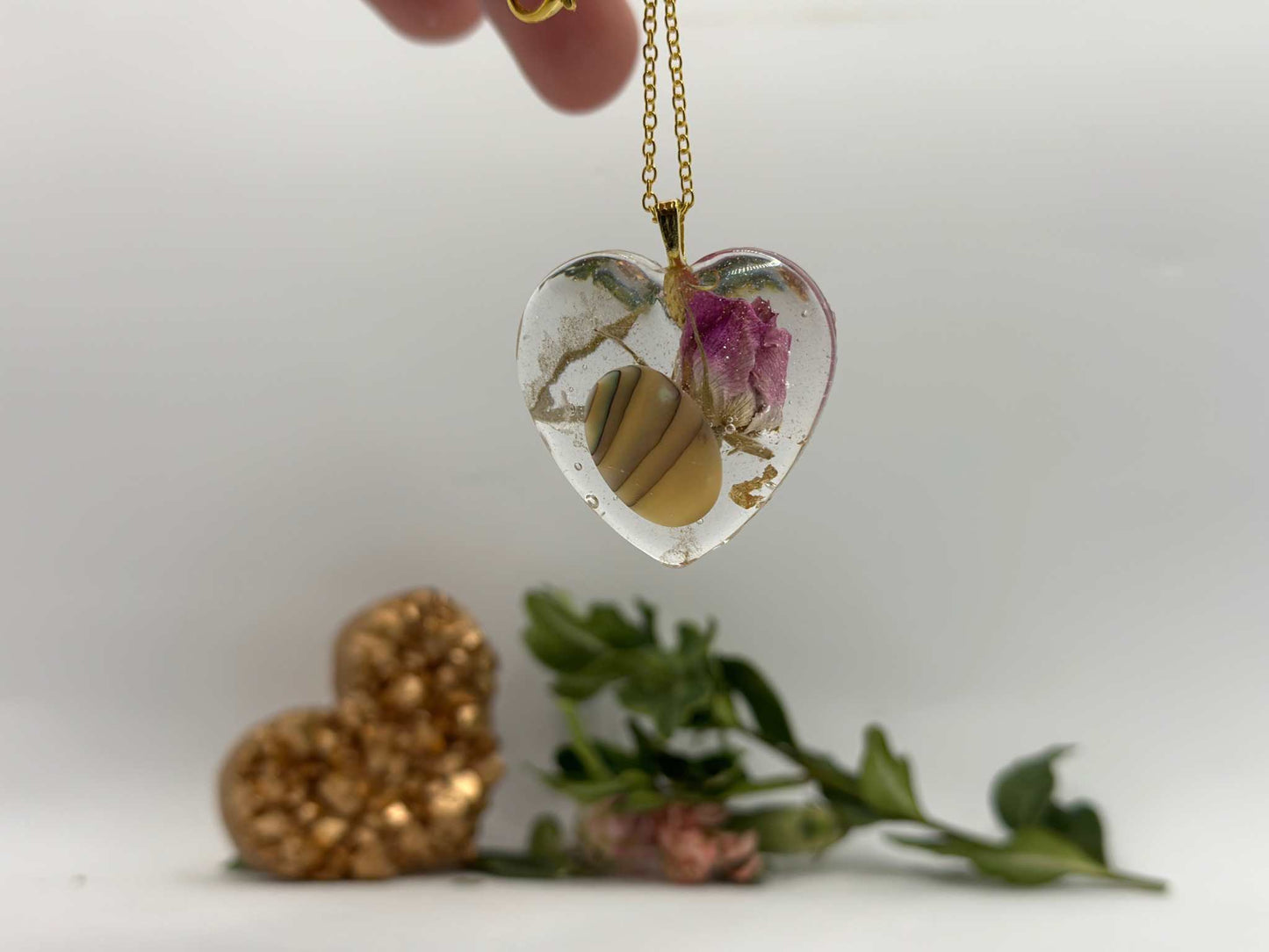 Rosey Heart Necklace - Pearly Gold