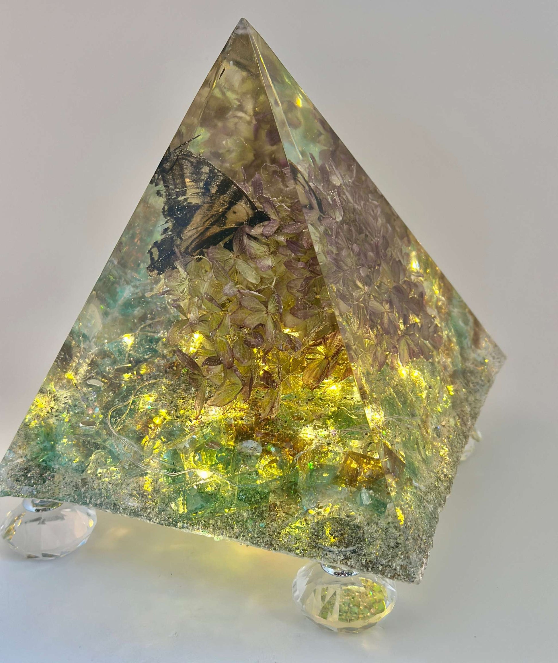 Butterfly Handmade Home Decor Epoxy Resin Pyramid Lighted Sculpture