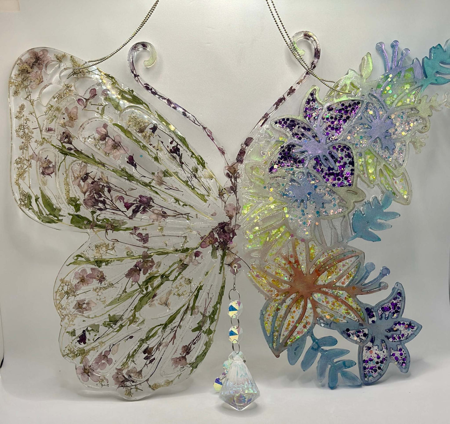 Butterfly Resin Suncatcher with Real Flowers