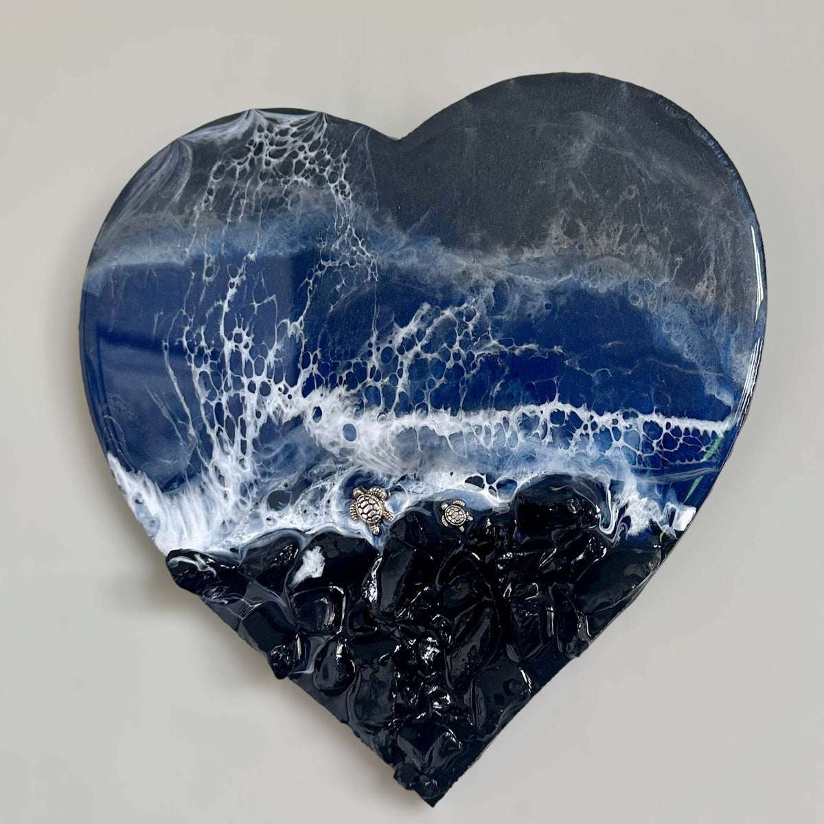 Ocean Black Seas Epoxy Resin Heart - Love of the Dark Seas Series