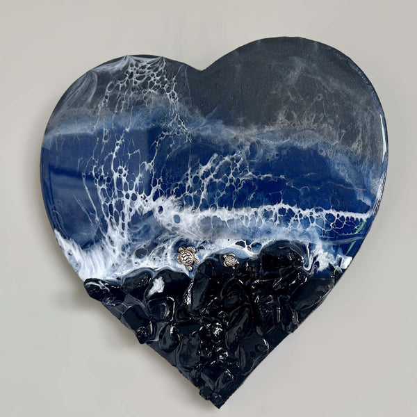 Ocean Black Seas Epoxy Resin Heart - Love of the Dark Seas Series