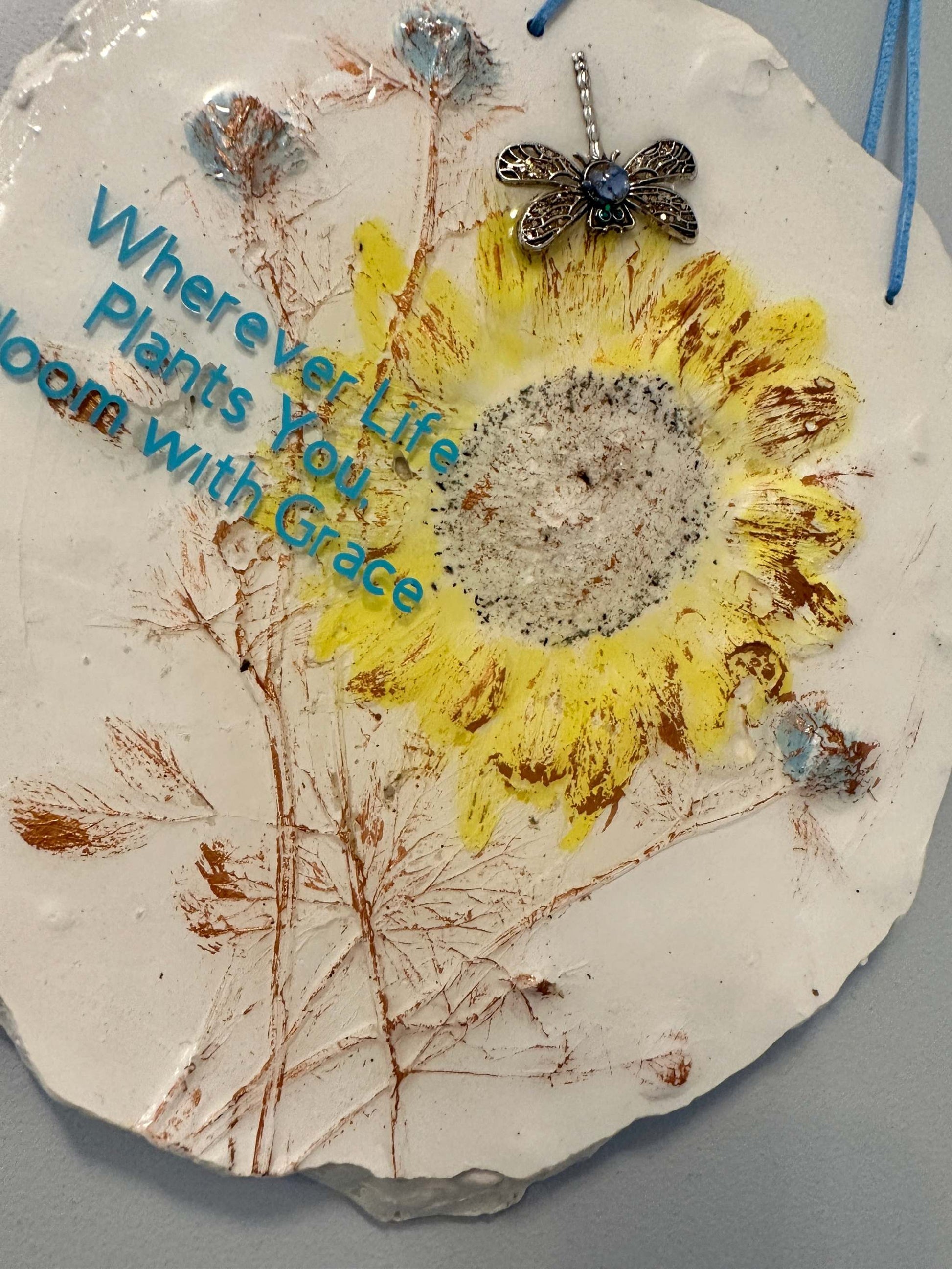 Wall Art-Handmade Epoxy Resin Nature Art with Sunflowers & Dragonflies